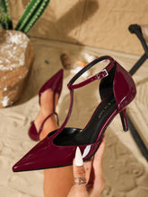 Women's Fashion Patent Leather T-Strap Pointed Toe Hollow Out High Heel Pumps